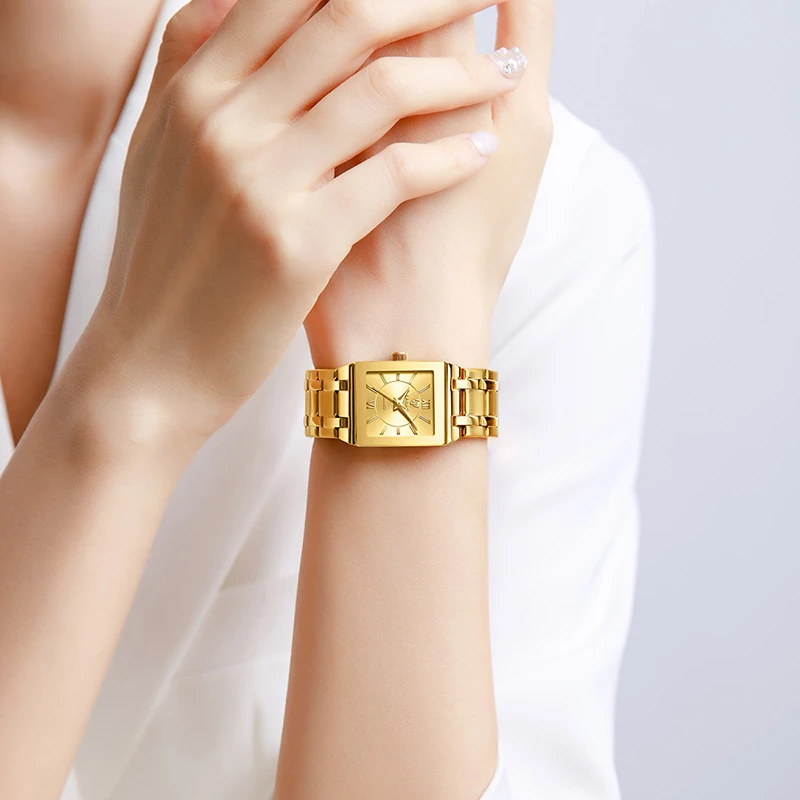 Relojes de pulsera de cuarzo dorado para mujer, pulsera de lujo a la moda, resistente al agua hasta 30m, 2022