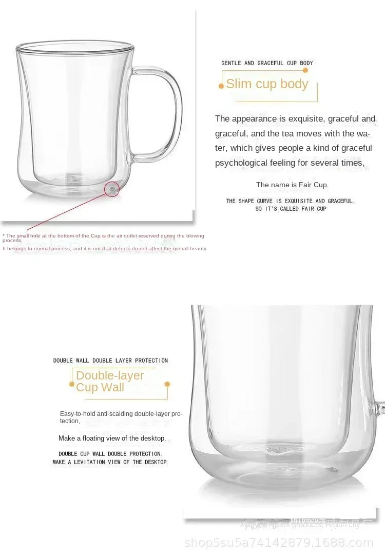 220/300/400ml Italian Espresso Cup Double Wall Glass Transparent Coffee with Handle Suitable for Hot Cold Drinkware 1/2/4/6pcs