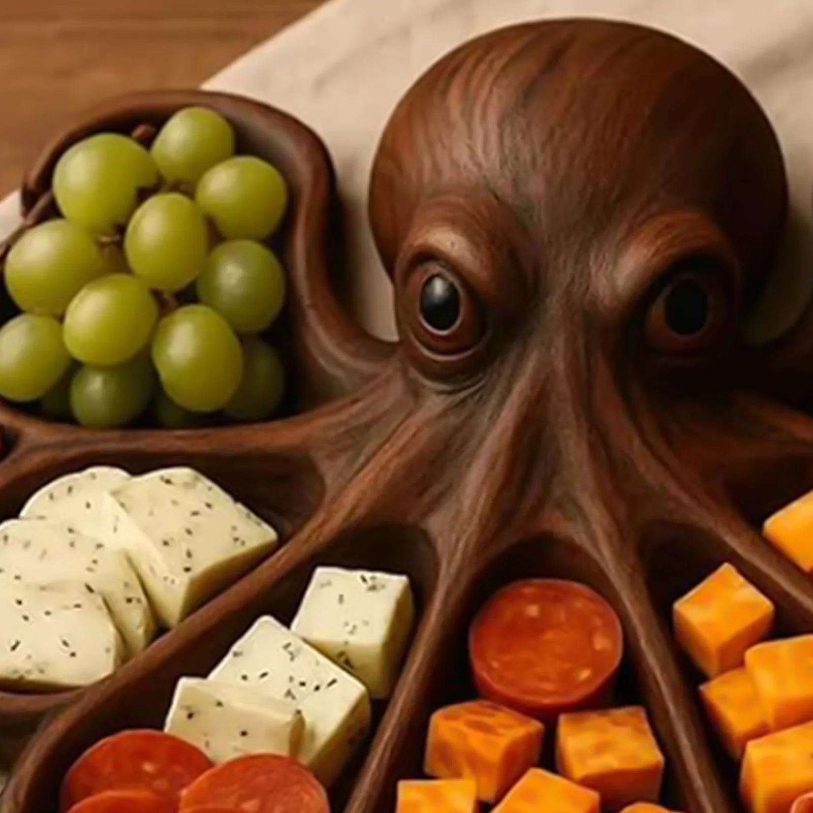 Plato de charcutería de pulpo, tablero de servicio de cocina con mango de madera para exhibición de frutas, carne y queso