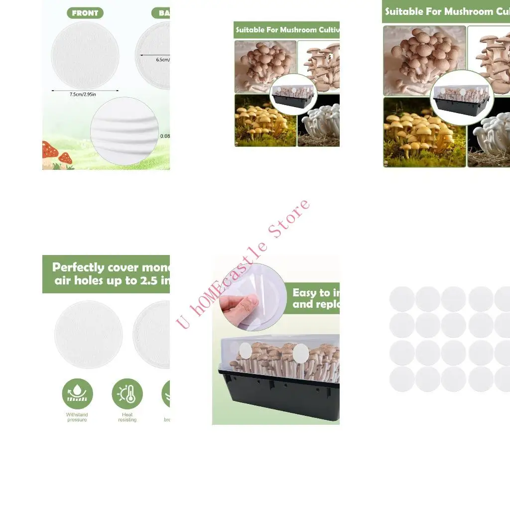 63HF Reusable 24PCS Mushroom Growing Filter Pads 2mm Thick Cotton Materials Monotub Substrate Mycelium Optimization