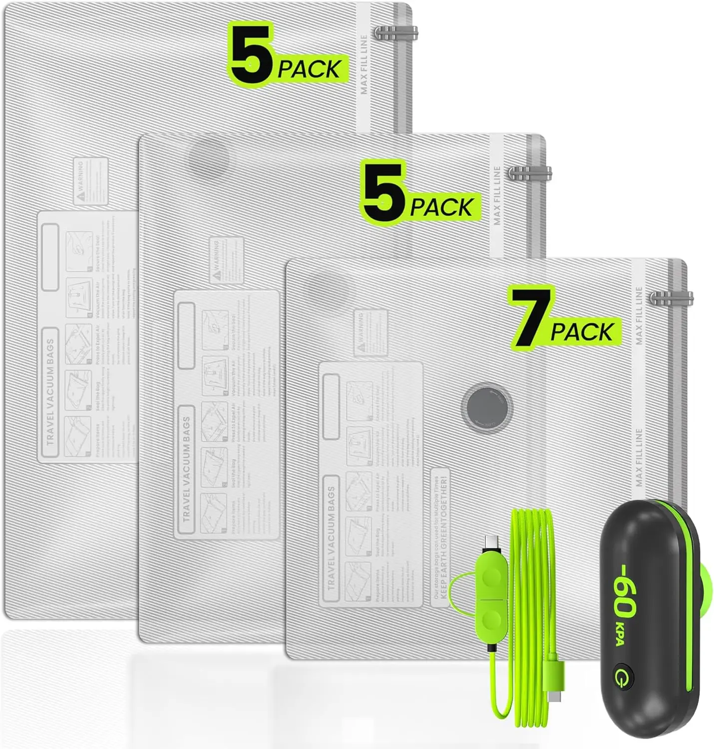 

USB Travel Vacuum Bags with Pump - Portable Compression Storage for Clothes, Bedding & Suitcases