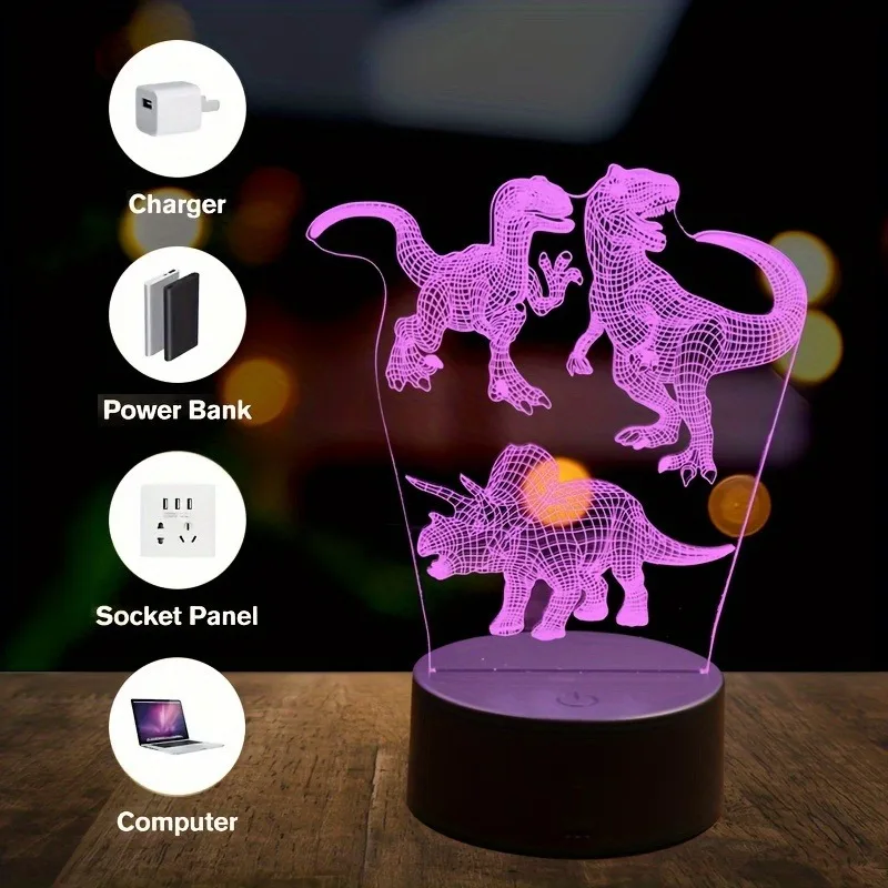 1pc retro dinosaur 3D night light, USB interface table light, holiday atmosphere decorative lamp, holiday gift to friends.