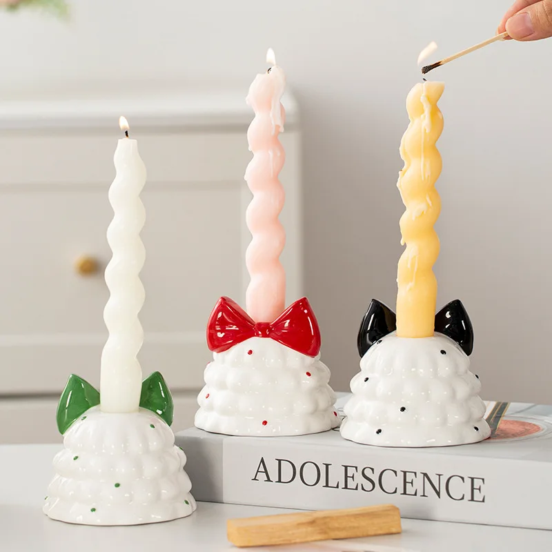 لطيف شجرة عيد الميلاد القوس شمعة حامل السيراميك كعكة تنورة الشمعدان جو يده هدية الروائح زينة زخرفية