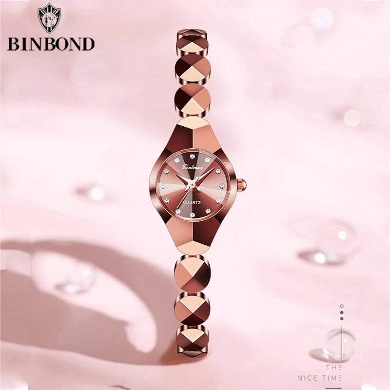 BINBOND Casual Fashion Quartz Watches Women Top Brand Luxury Stainless Steel Strap Waterproof Watch Elegant Business Women Watch