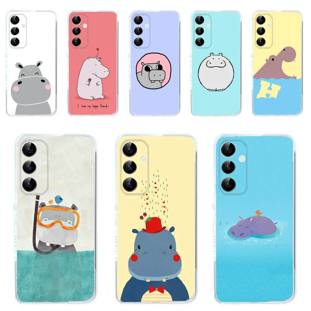 Cartoon Animal Hippopotamus Phone Case for Samsung Galaxy A71,70,52, 50, 40,31,A50,30S,21S,Note20ultra, Transparent Cover