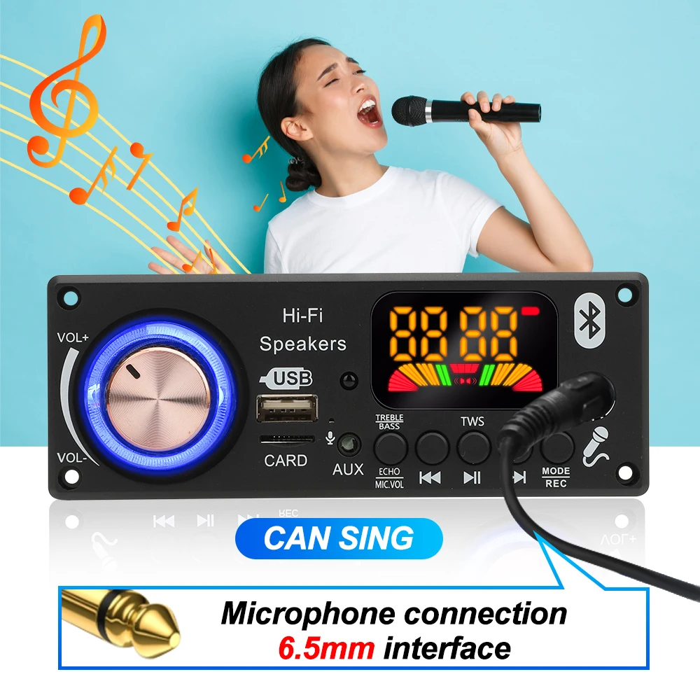 بلوتوث 5.3 MP3 فك مجلس مع 2*50 واط + 100 واط مكبر للصوت 7 فولت-24 فولت مشغل MP3 وحدة راديو FM TF USB ميكروفون سجل حر اليدين