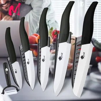 Ceramic Kitchen Knife Set – White Zirconia Blades with Peeler & Holder 1