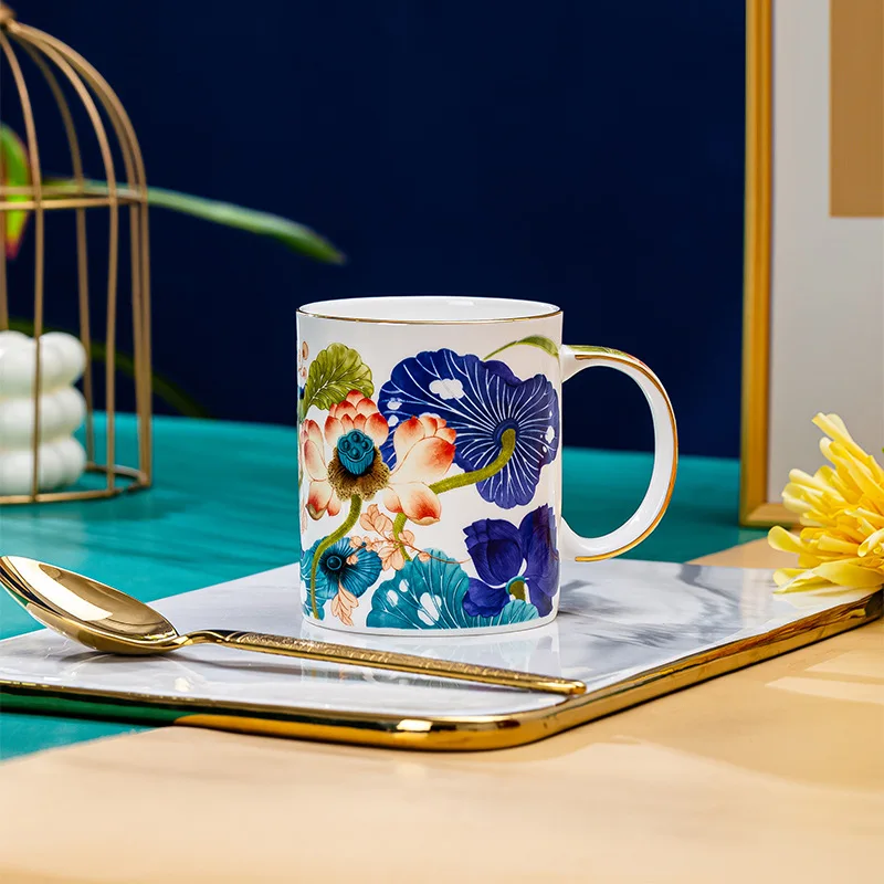 Creative Personality Tracing Gold Cup Bone China Mug Ceramic Water Cup Home Office Coffee Cup Afternoon Tea Tea Cup