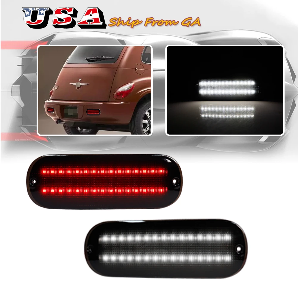 

2xBumper Reflector Lights For Chrysler PT Cruiser Full Red LED Tail Light/Brake & Rear Fog Light as white Reverse Light