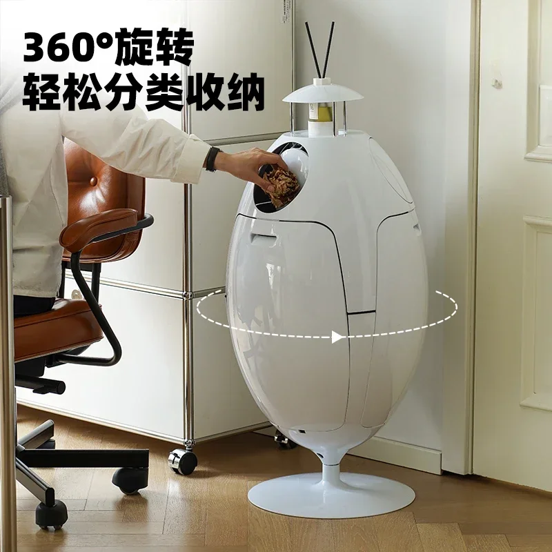 

Nordic designer dinosaur egg trash can household living room rotating round sorting storage bucket