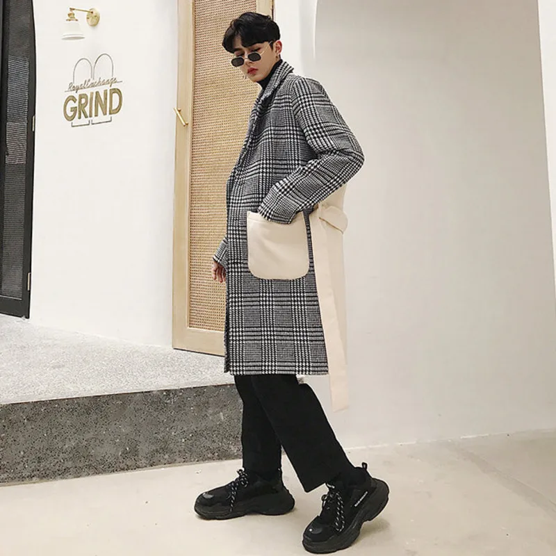 LUZHEN 2026 New Plaid Printed Color Contrast Splicing Design Trench Coat Men's Fashion Handsome Belt Decorate Windbreaker JY9413