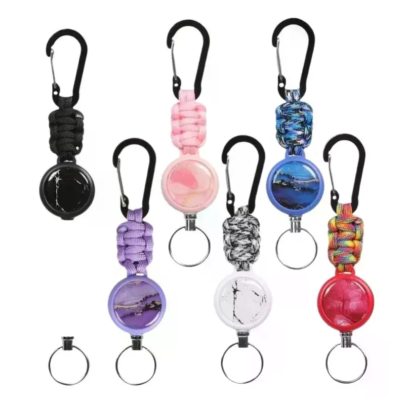 Portable Elastic Badge Reel Retractable Keychain Carabiner Outdoor Telescopic Cord Camping Climbing Anti Loss Lanyard Hook