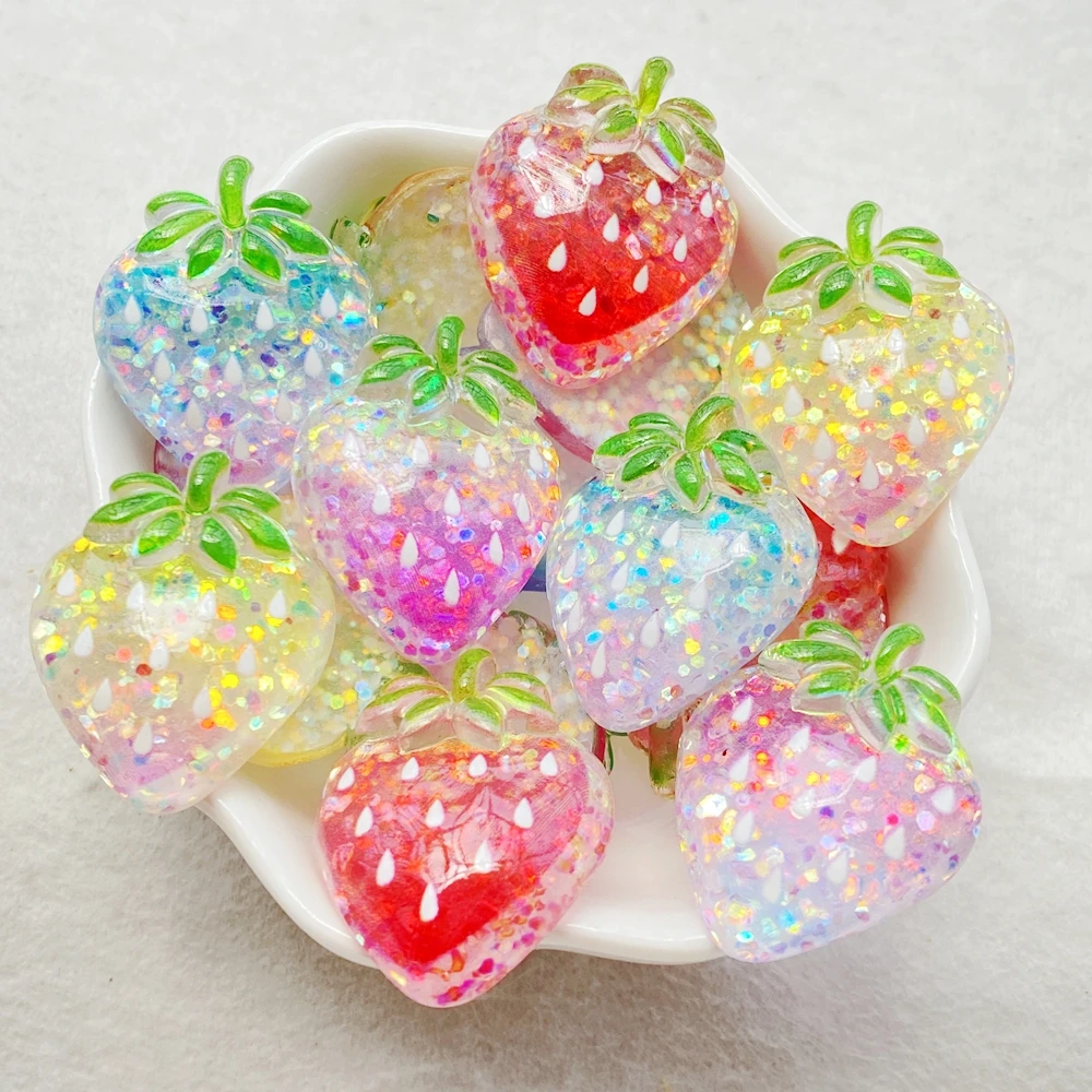 10pcs Glitter Colorful Resin Fruit Strawberry Flat back Stone Figurines Scrapbook DIY Jewelry Decor Crafts