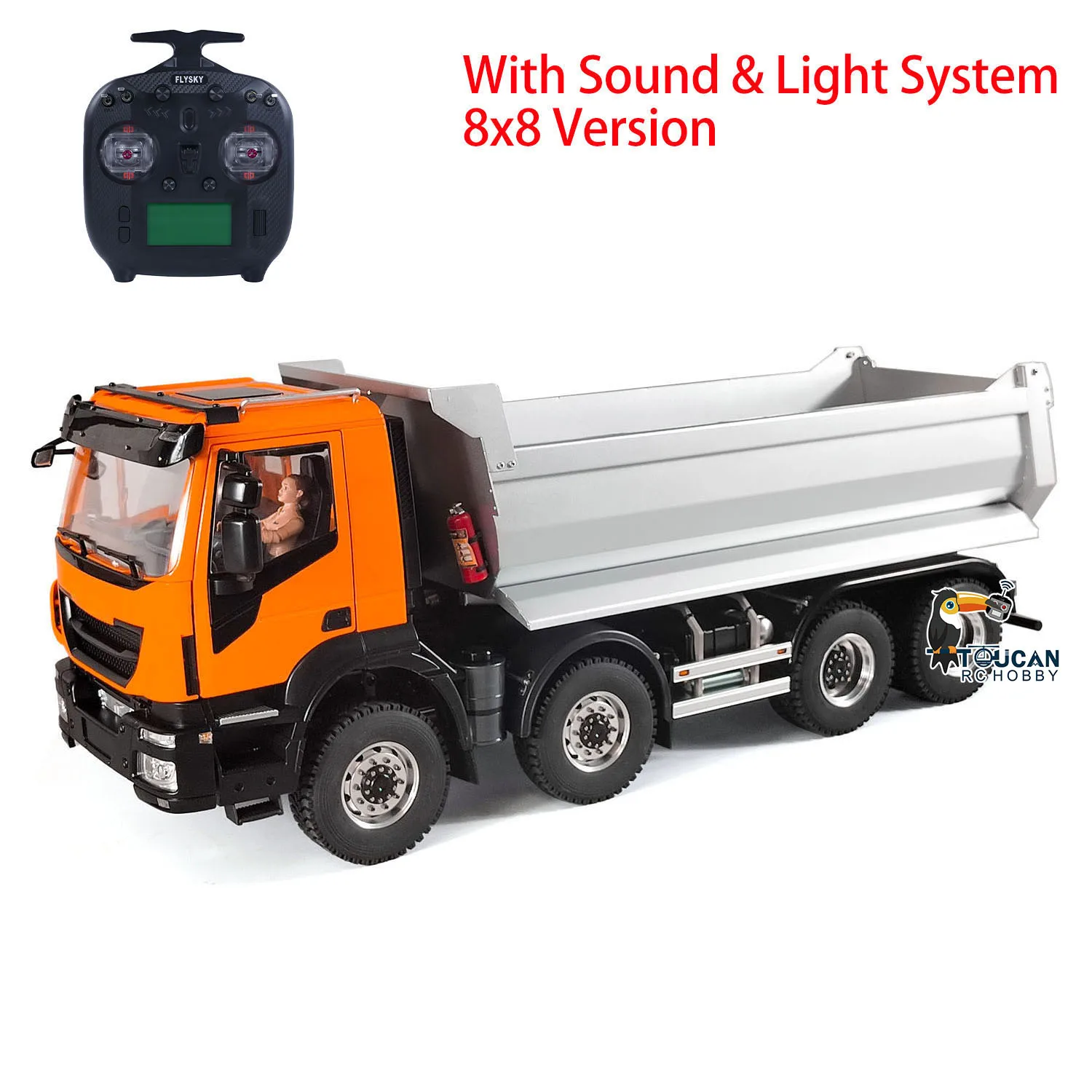 

Toys 8x8 1/14 Metal Hydraulic RC Dump Truck 2 Speed TOUCAN RC Radio Control Tipper Car Sound Lights Differential Lock Axles Boys