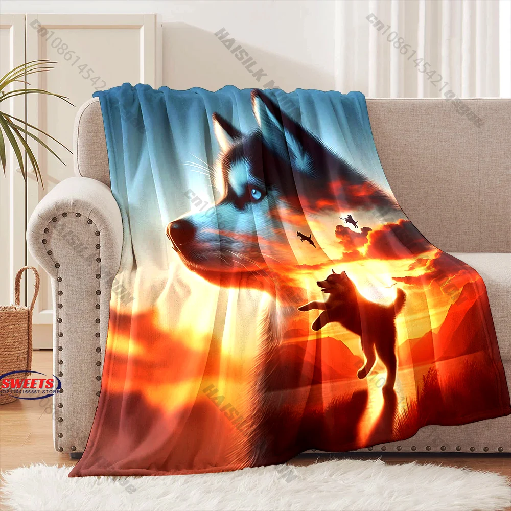 

Husky Sunset Scenic Blanket Multiple sizes kid's and adults' bedroom living room sofa decor blanket, Exquisite gift