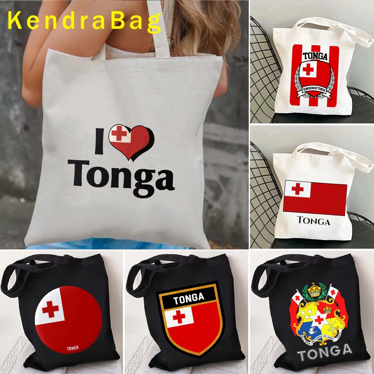 

Tonga National Coat Of Arms Flag Tongan Map Heart Cute Patriotic Gifts Canvas Shoulder Tote Bag Harajuku Shopper Cotton Handbags