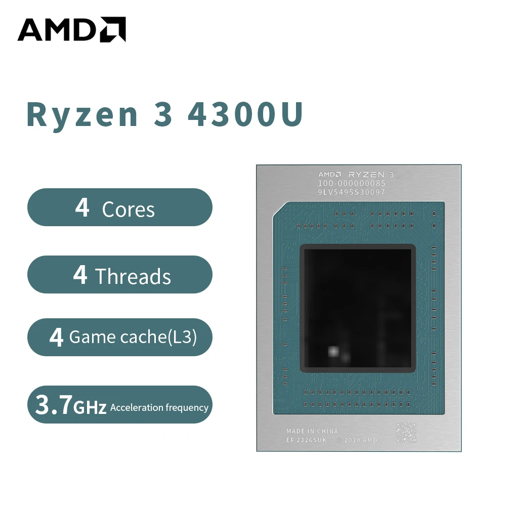 

AMD R3 4300U Ryzen 3 4300U Processor 3.7GHz 4-Core 4-Thread 4MB Game Cache 7NM TDP 10-25W Socket FP6 Gaming CPU 100-000000085