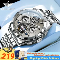 OUPINKE 3251 Tourbillon Design Watch Men Chronograph Date Waterproof Luminous Sapphire Mirror Automatic Mechanical Watch for Men