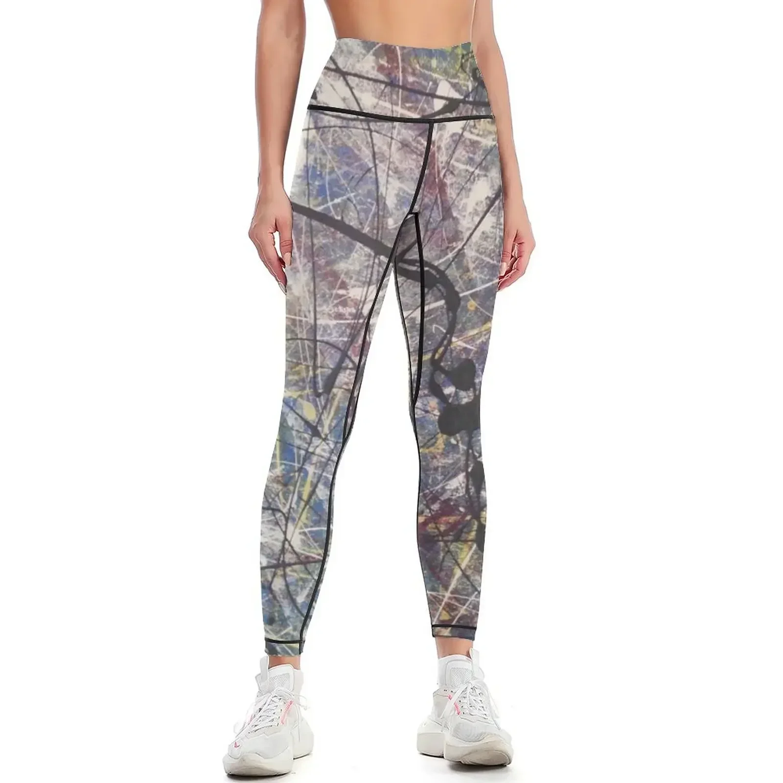 

A blue Jackson Pollock-inspired painting Leggings sport legging flared gym's sportswear Womens Leggings