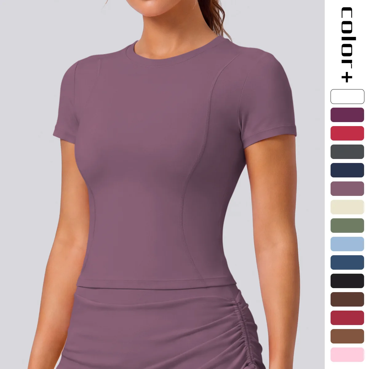 Hamidou Summer Yoga Short Sleeve T-Shirt for Woman's Solid Color Sports Running Workout Top Slim Casual Woman Yoga Top