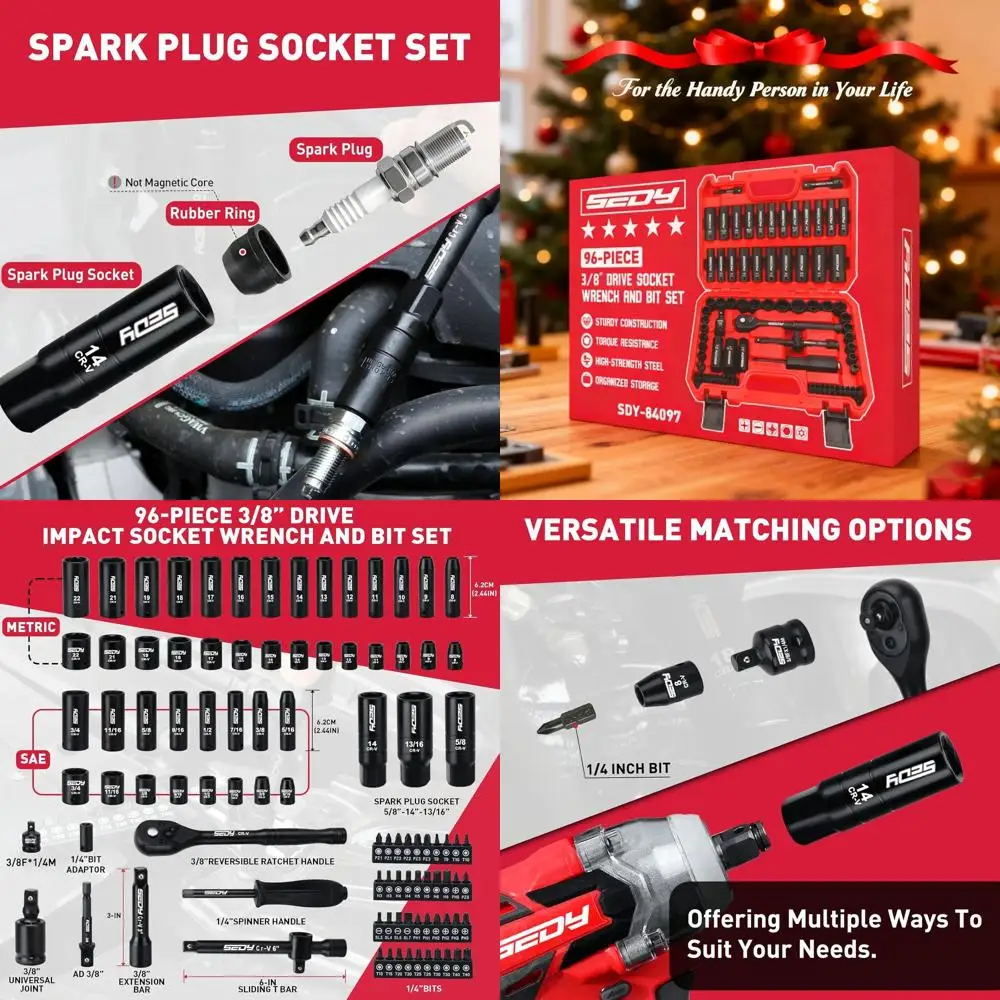 

Набор ударных головок и бит 96 предметов, привод 3/8 дюйма, SAE 5/16–3/4 дюйма и метрические 8–22 мм, Cr-V, стандартные и глубокие головки, биты для электроинструмента, Rat