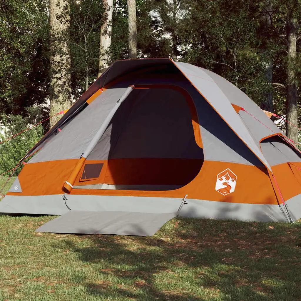 Waterproof 4-Person Grey & Orange Dome Camping Tent - Easy Setup & Durable Design