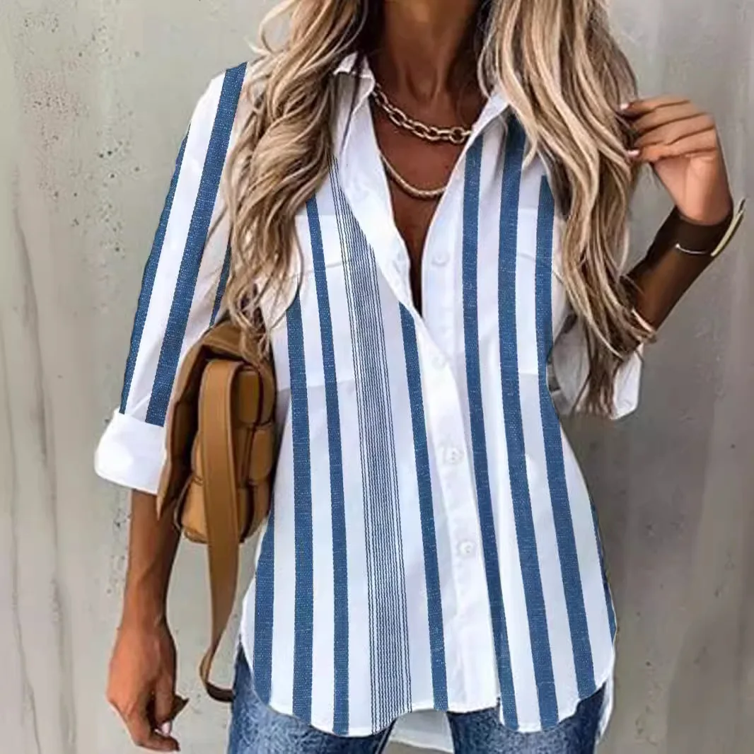 

Loose Striped Long Sleeve Shirt for Women Summer Regular Thickness Other Material 100% Casual Fashion Ladies' Premium Sweatshirt