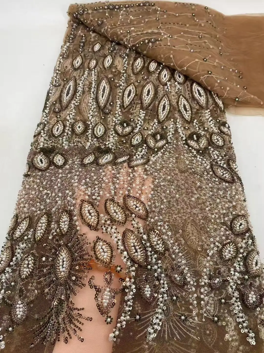 아프리카 헤비 비즈 레이스 원단 2025 고품질 나이지리아 스팽글 자수 프랑스 튤 원단 웨딩 파티용