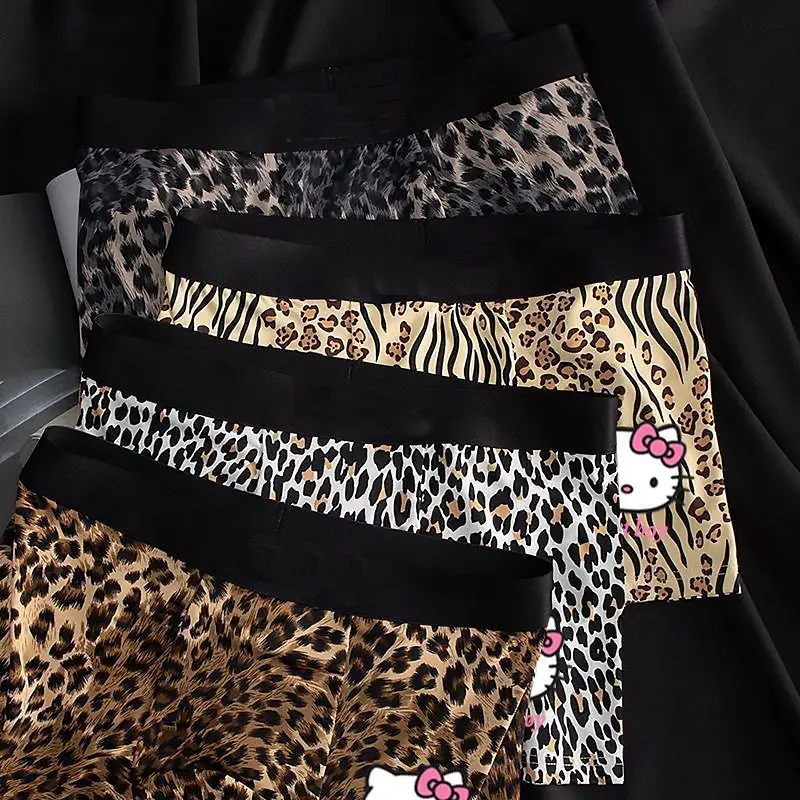 Hello Kitty Periferiche anime Cartoon Stampa leopardata Slip da ragazzo Personalità creativa Pantaloncini sexy senza traccia di seta ghiacciata Boxer carini