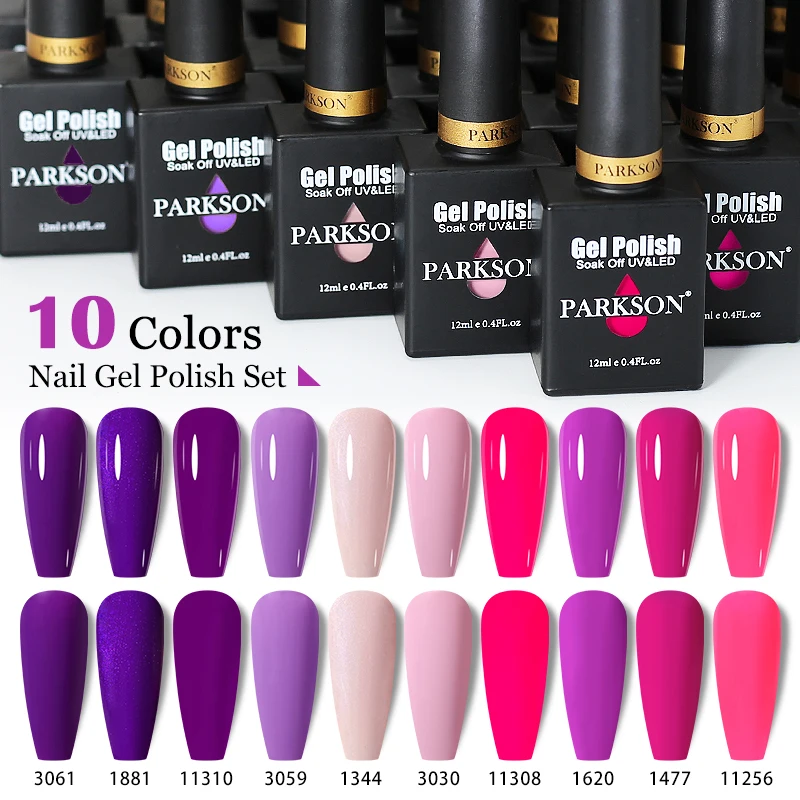 

Parkson 10pcs/set UV Gel Nail Polish Set 12ml Soak Off Purple Color Semi Permanent Gel Polish LED Lacquer For Nails Art Manicure