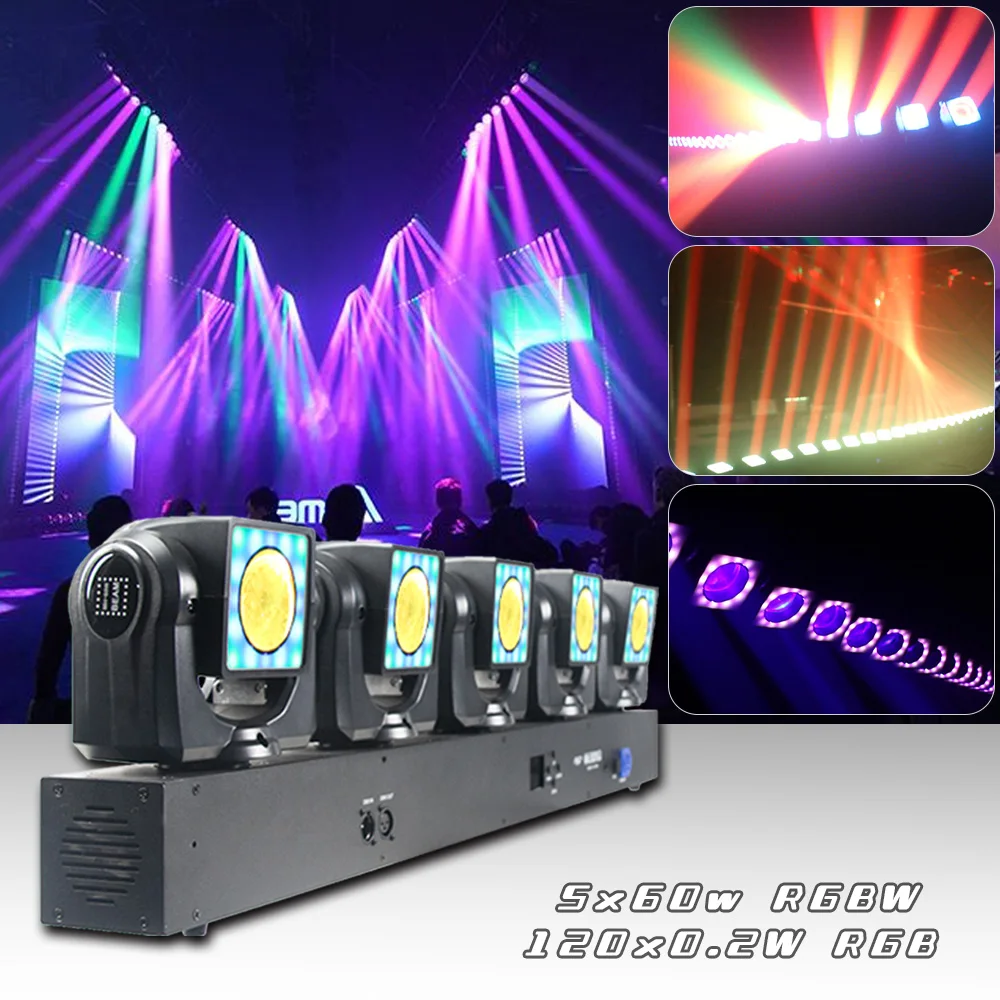 

LED Moving Head Bar 5 Heads 300W Club Stage Lighting For Wedding Dj Disco Background Christmas Club Beam Strobe DMX Control Lamp