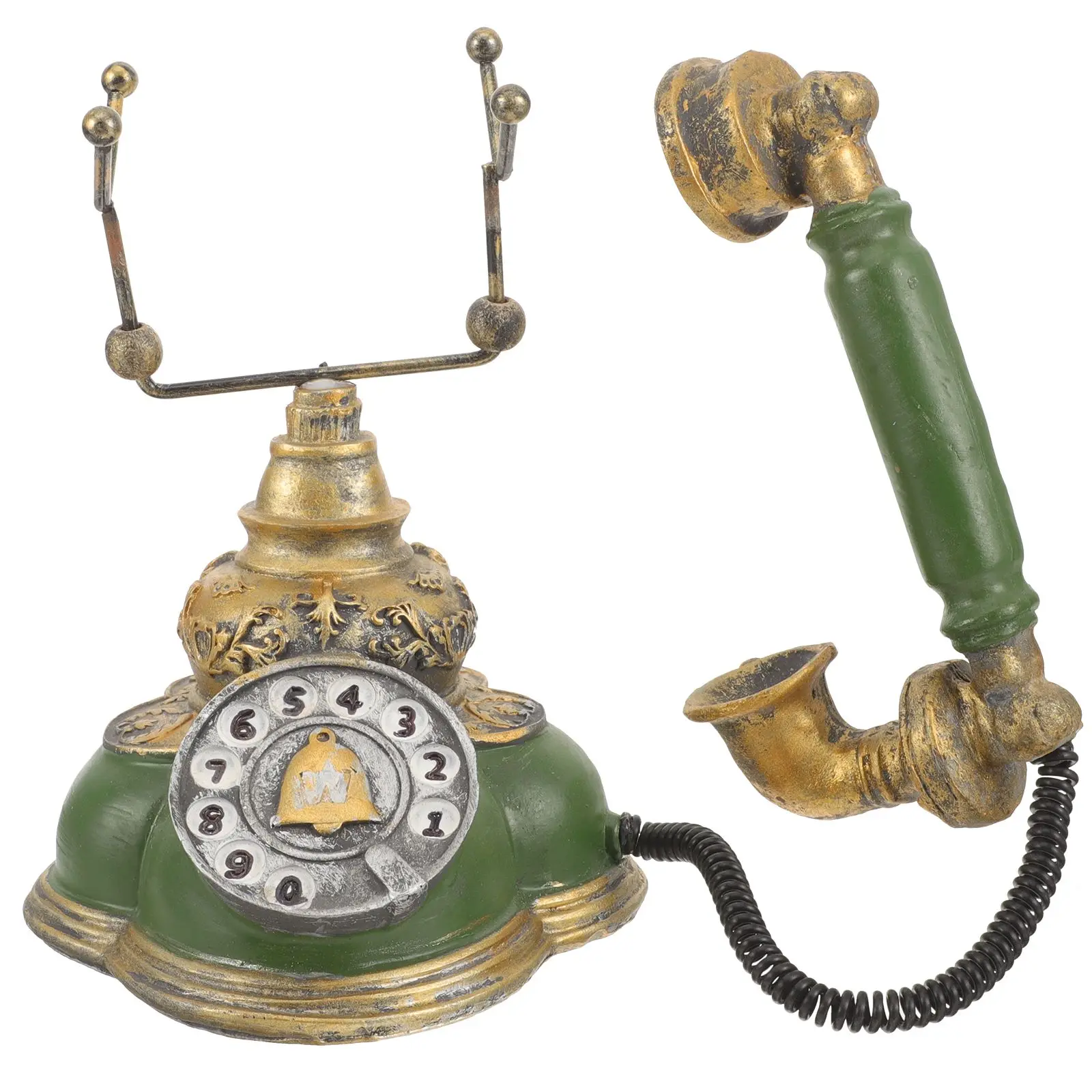 

Retro Phone Decor Green Resin Vintage Telephone Figurine Home Desk Ornament Classic Style Retro Landline Model Display House