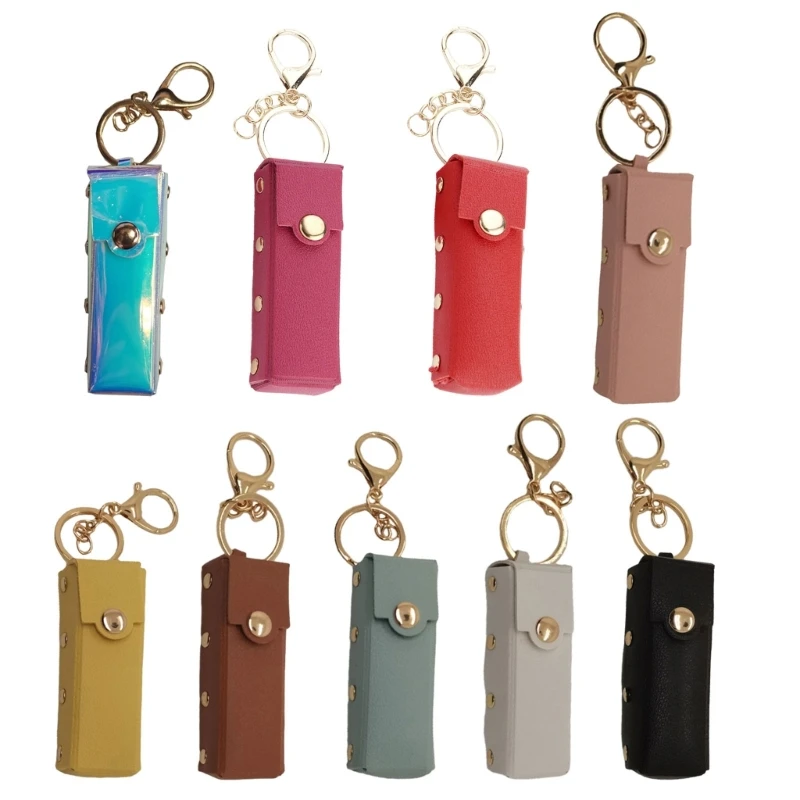 Lipstick Keychain Leather Lipstick Bag Chapstick Pendant for Women Portable Lip Gloss Case for Travel Backpack