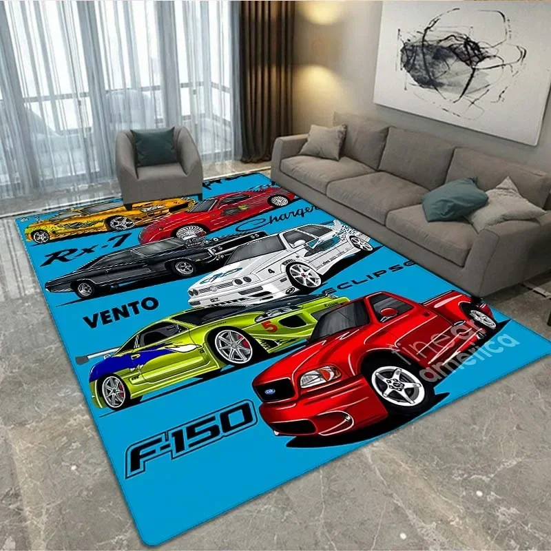 3D printing retro racing pattern art carpet bedroom living room cool old car floor mat home decoration non-slip floor mat carpet