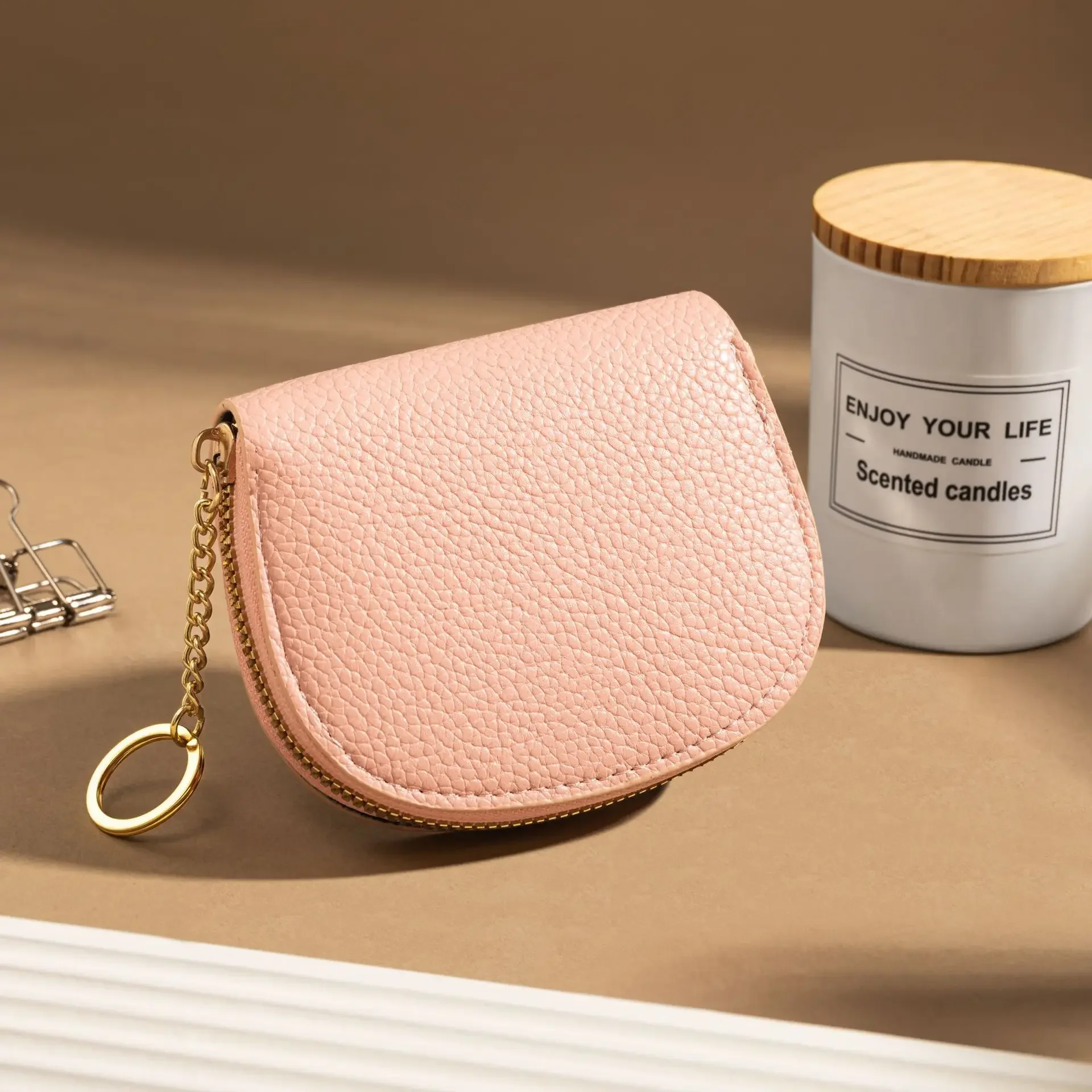 

New Fashion Shell Half Round Organ Card Bag Key Chain Multi Slot Large Capacity Card Set Key Ring Storage Bag with Keychains