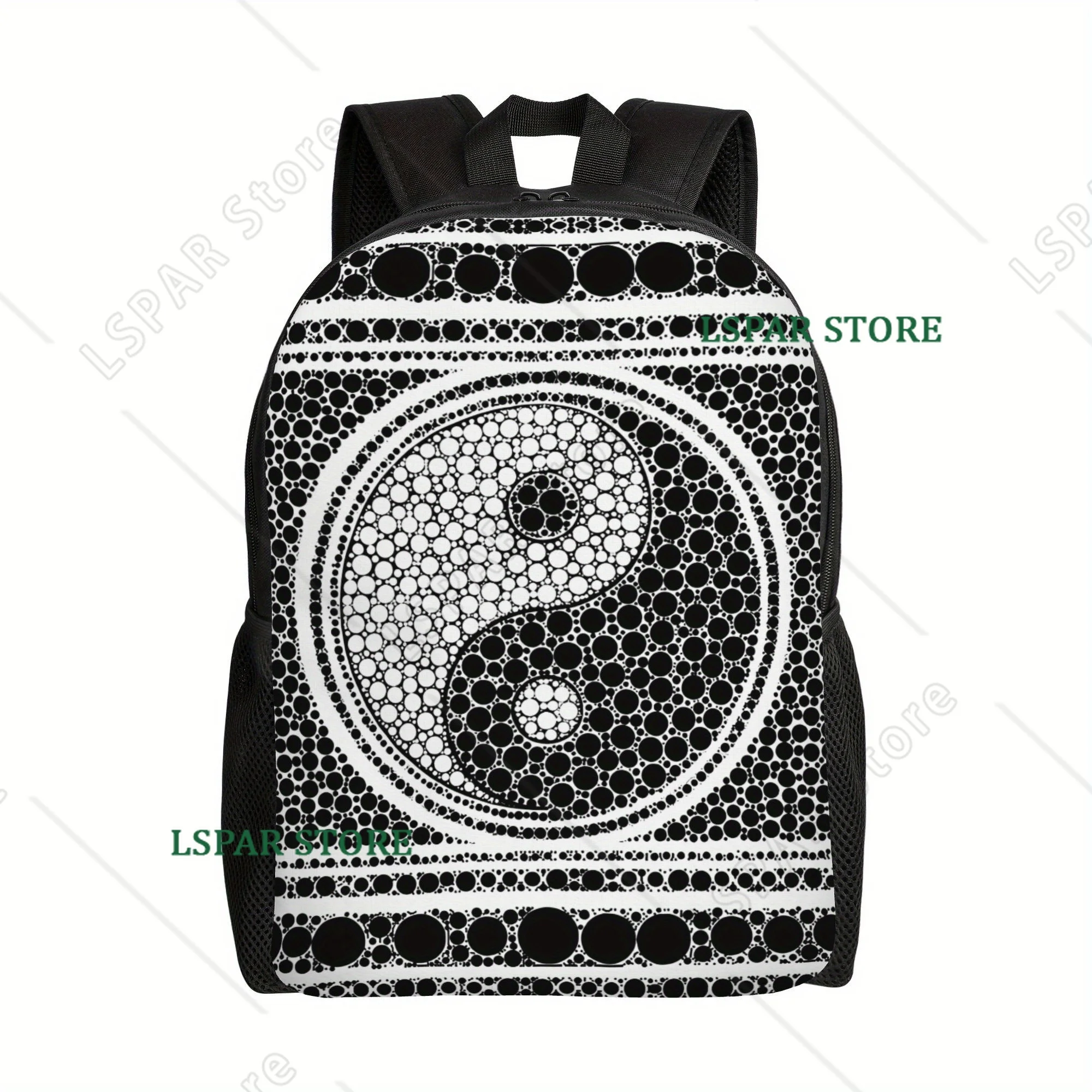 

Casual Backpacks Featuring A Black and White Yin and Yang Perfect for Students and Travel with Adjustable Straps for Laptops
