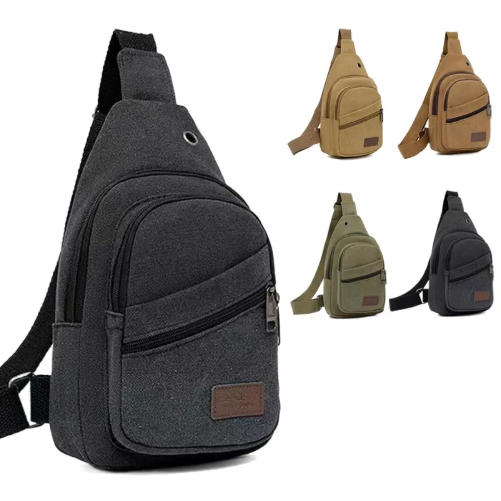 Bolsa de peito masculina de lona, cor sólida, multifuncional, ombro crossbody, grande capacidade, ombro ajustável, mochila esportiva