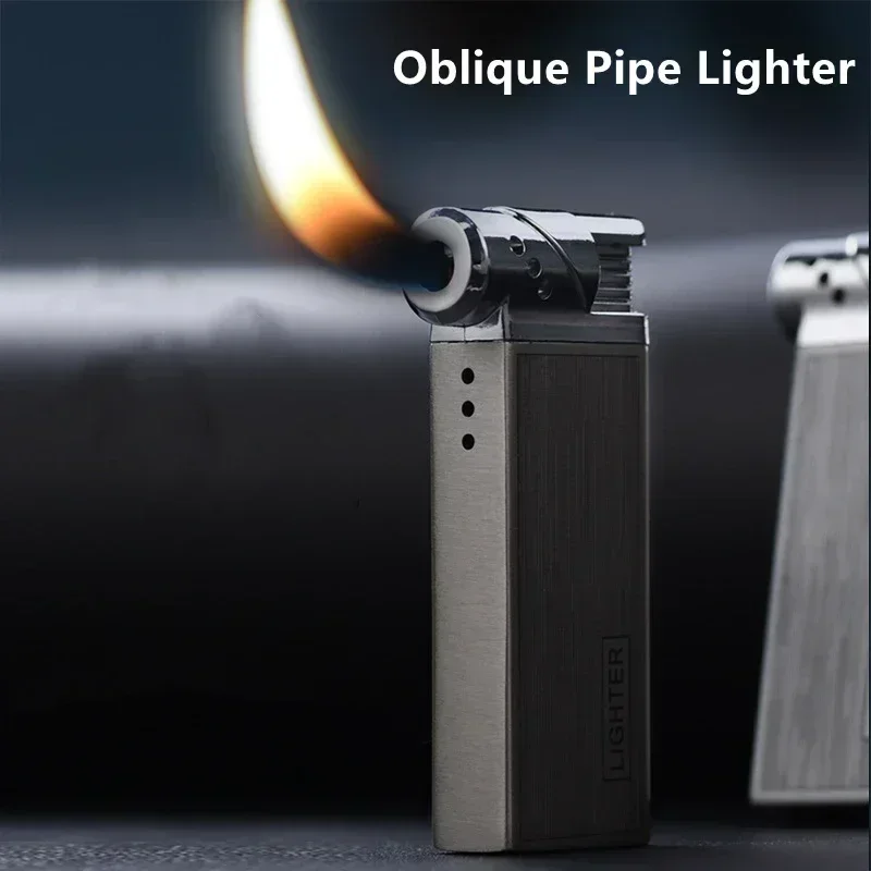 

New Oblique Fire Tube Press Lighter for Smoking Pipe Special Lighter Metal Open Flame Multi-function Cigarette Lighter Gadget