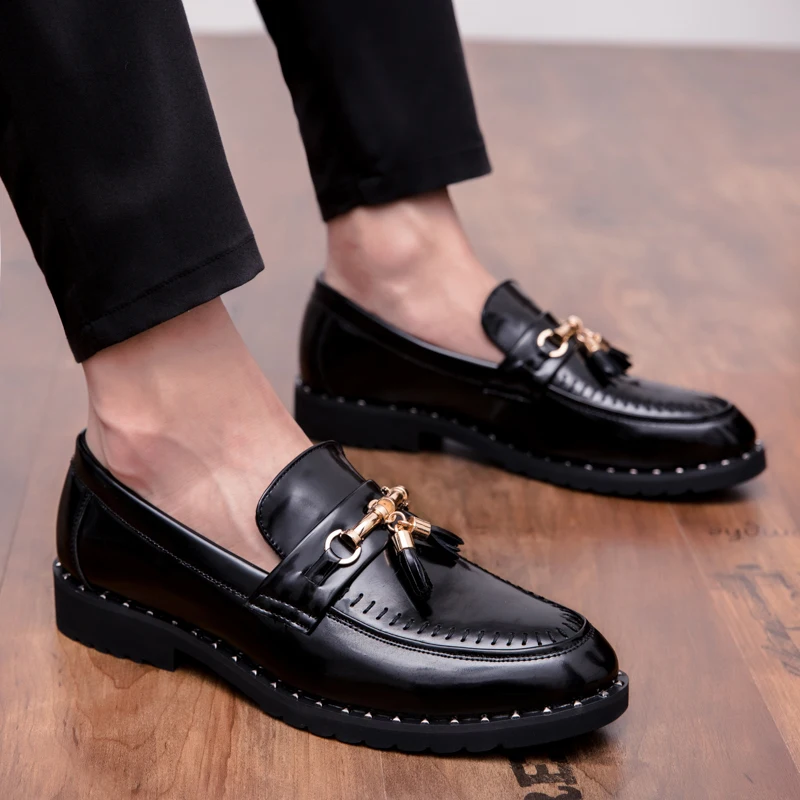 

Business Casual Leather Men's Shoes fashion slip on Formal Leather Shoes outdoor Suit Hairstylist tassel loafers men moccasins