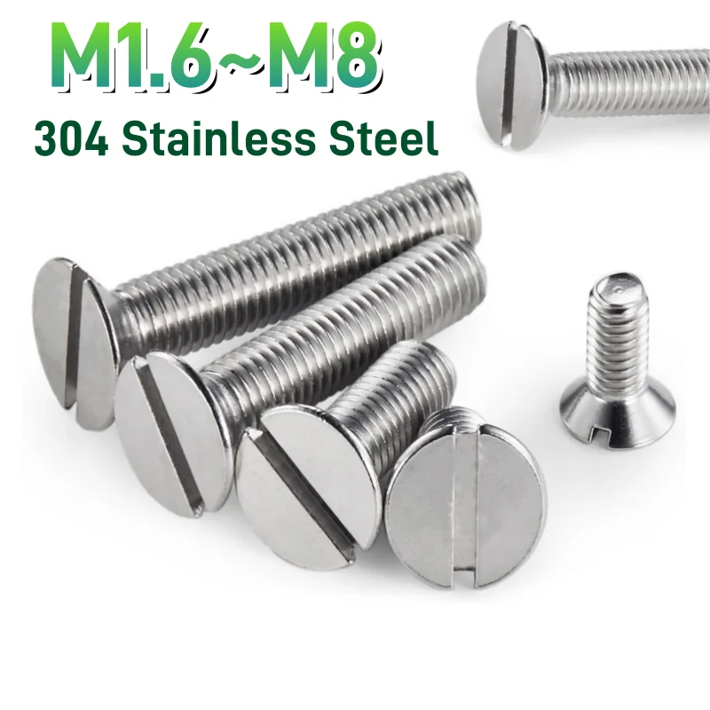 Beicai M1.6 M2 M2.5 M3 M4 M5 M6 M8 SUS304 Stainless Steel Slotted Flat Countersunk Screw Bolt Machine Bolt