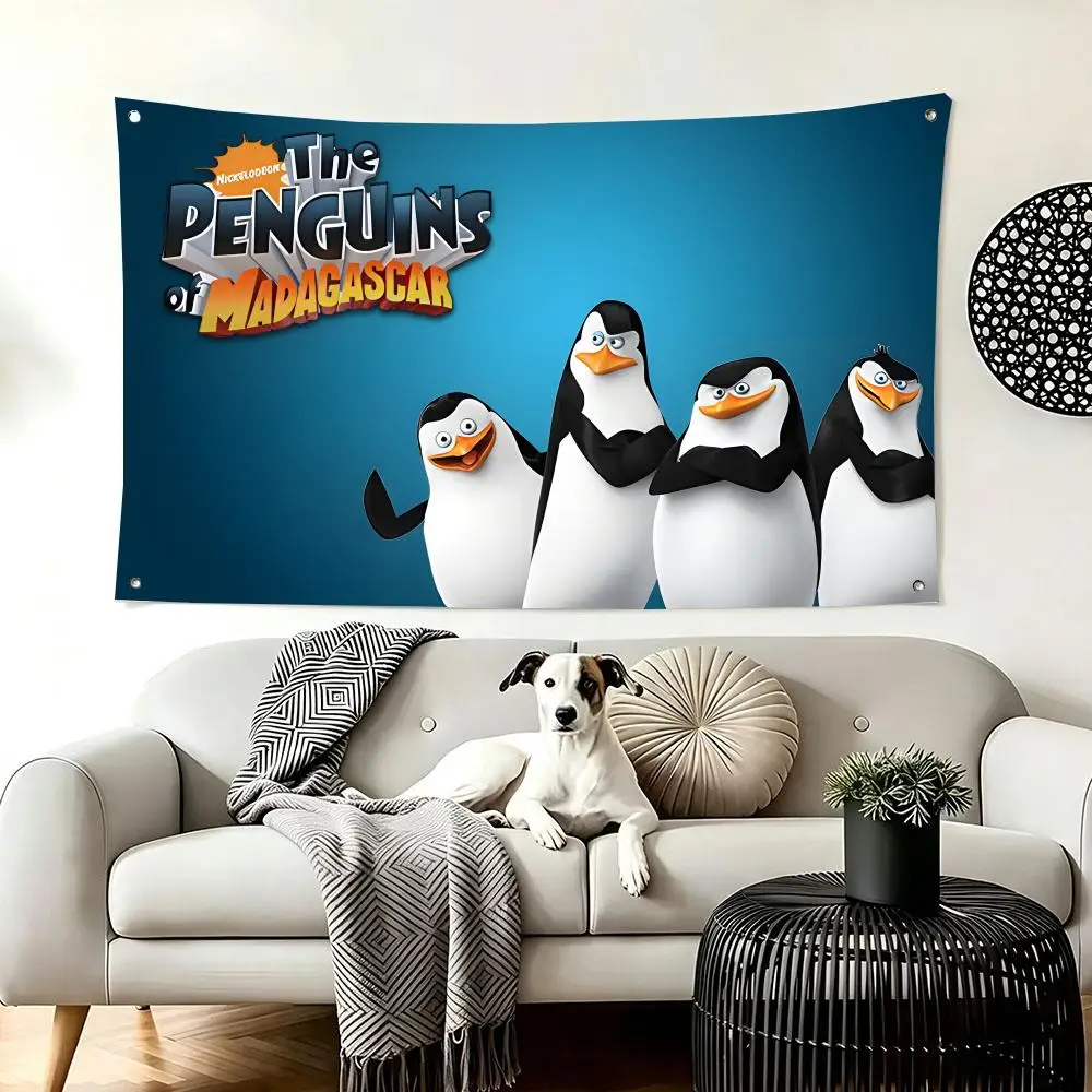 cartoon T-The Penguins of Madagascar Flags  For Living Room Home Dorm Decor Wall Outdoor Camping Party Banner Gifts