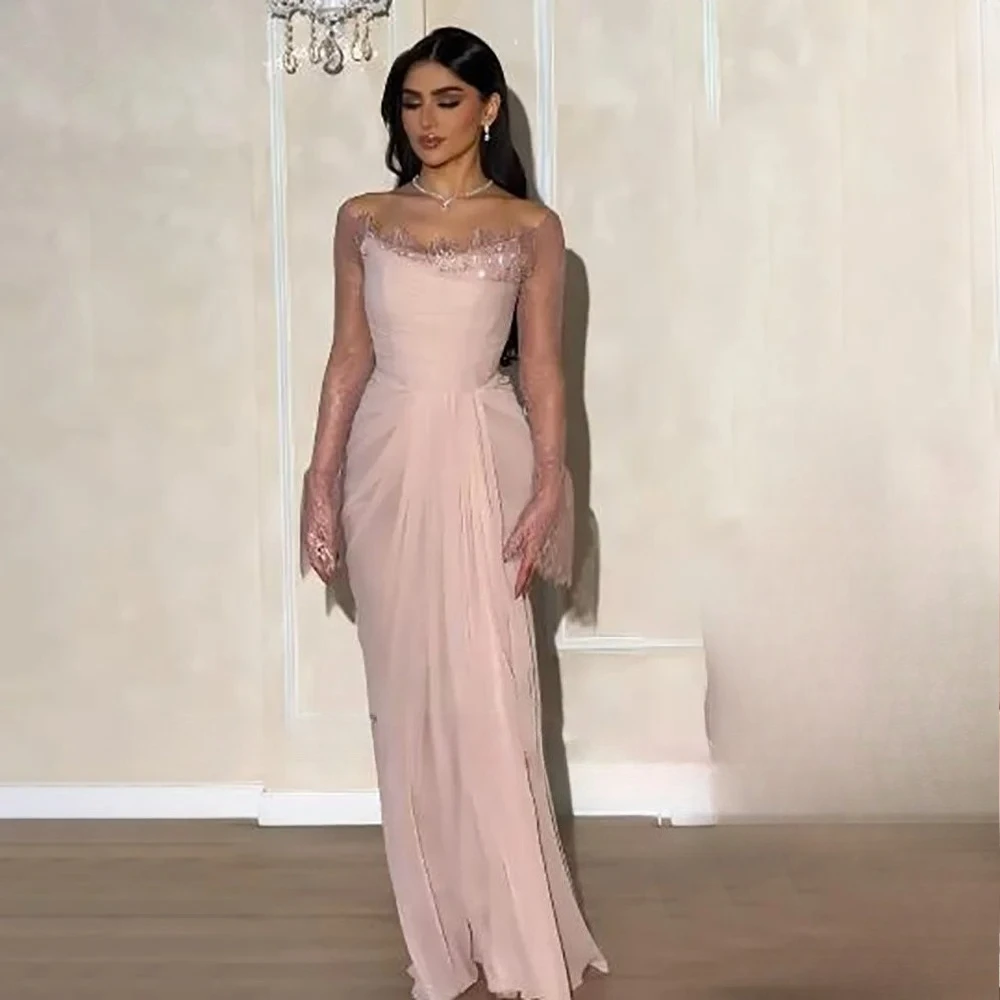 فساتين سهرة سعودية بحورية البحر من الكريب مخصصة أنيقة بدون أكتاف شيفون مطوي لامعة عالية الجودة فستان حفلات للنساء #3