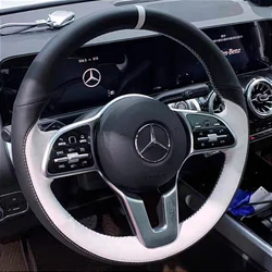 For Benz A-Class W177 B-Class W247 C-Class W205 CLS-Class Hand Stitched black white Genuine Leather car Steering Wheel Cover
