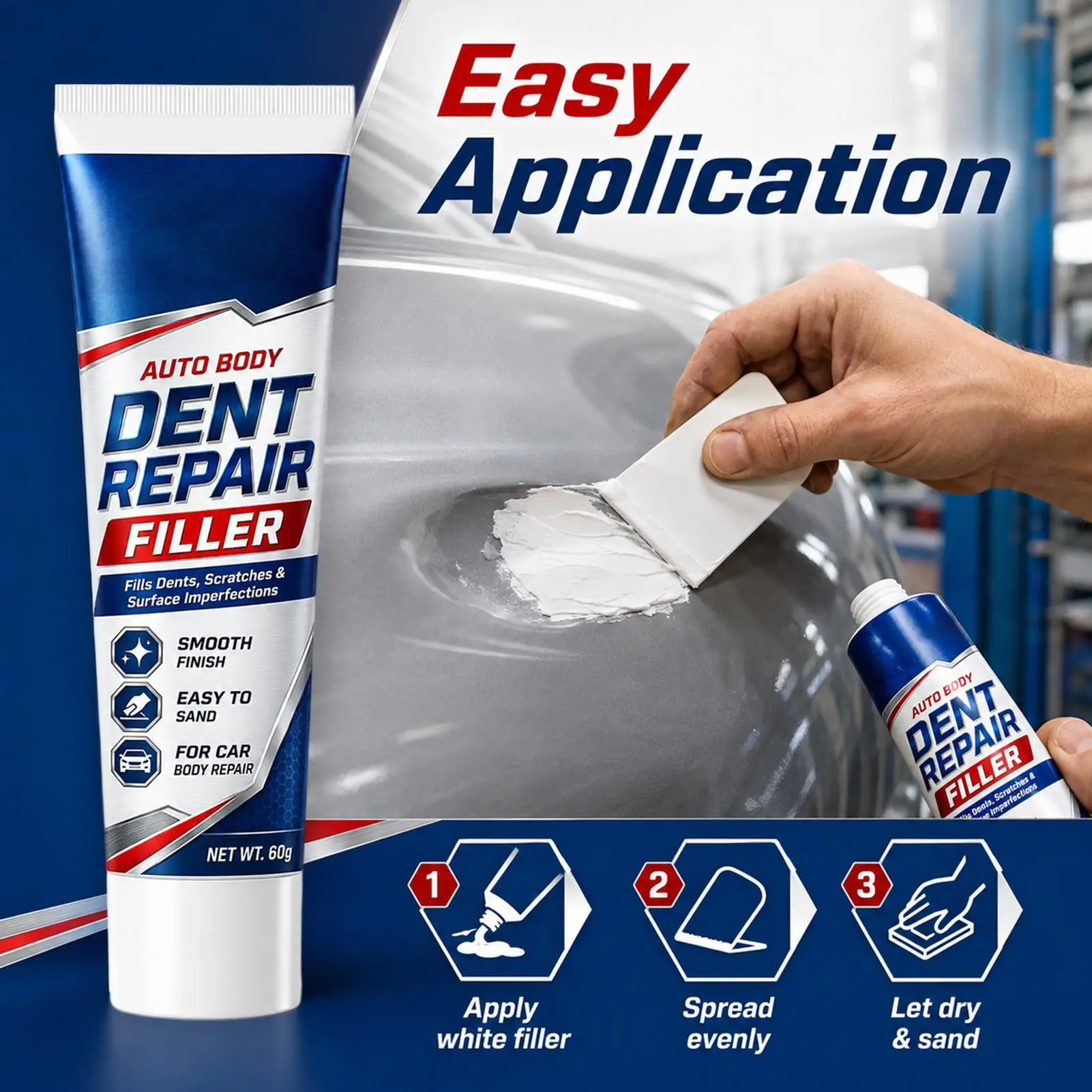 Car Auto Body Dent Repair Filler 60g White Putty Paste Scratch Repair Agent For Car Door Bumper Quick Fixing Cream