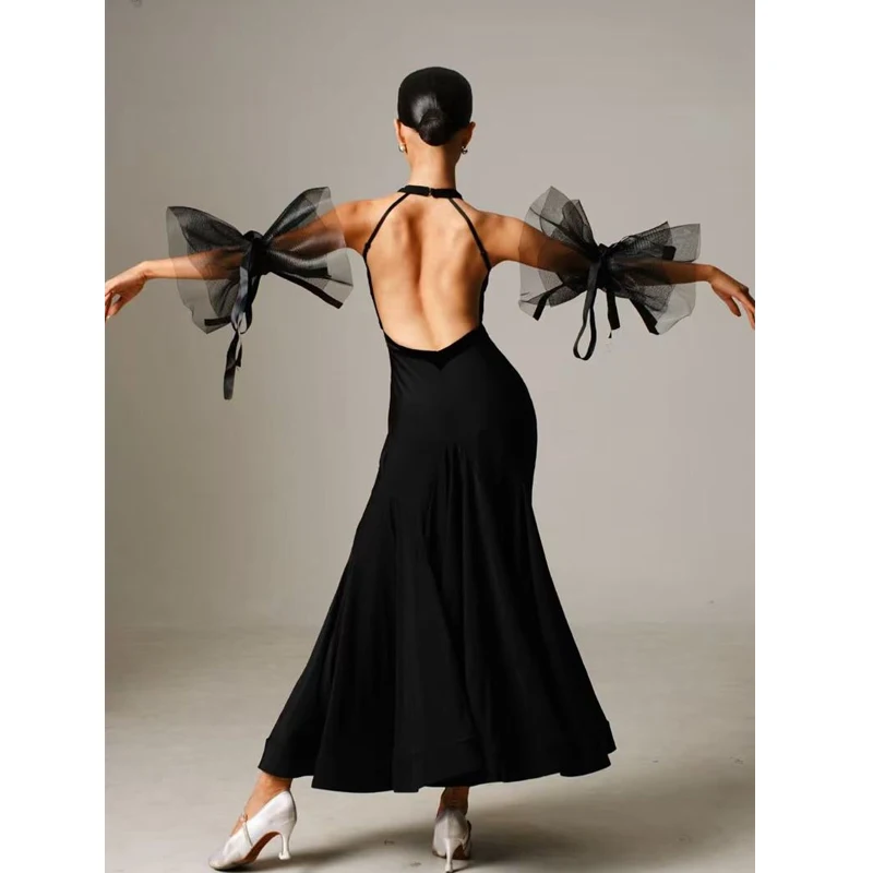 2025 社交ダンス競技ドレス女性のためのセクシーなベルベット背中の開いたパフォーマンスドレス大人のモダンダンスステージドレス DQS20649