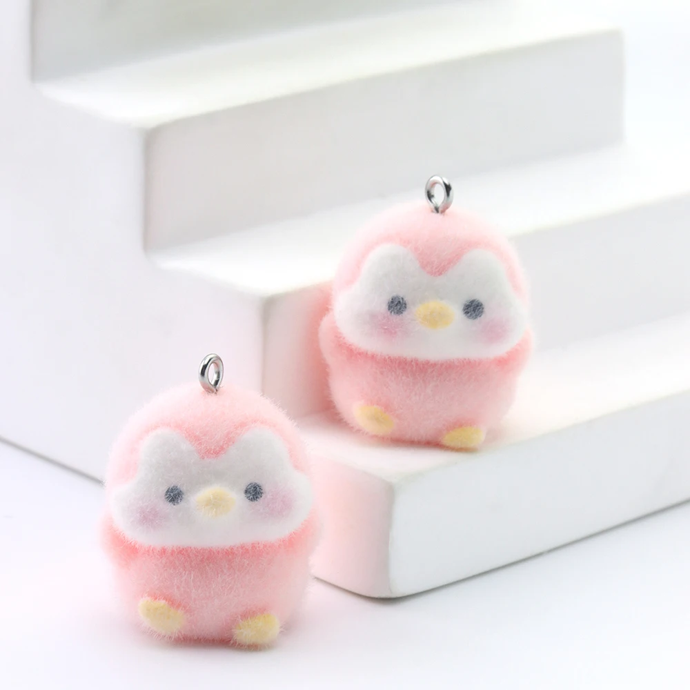 10pcs 3D Flocking Resin Penguin Charms Cute Animal Pendants for Necklace Earrings Keychain Making DIY Jewelry Accessories