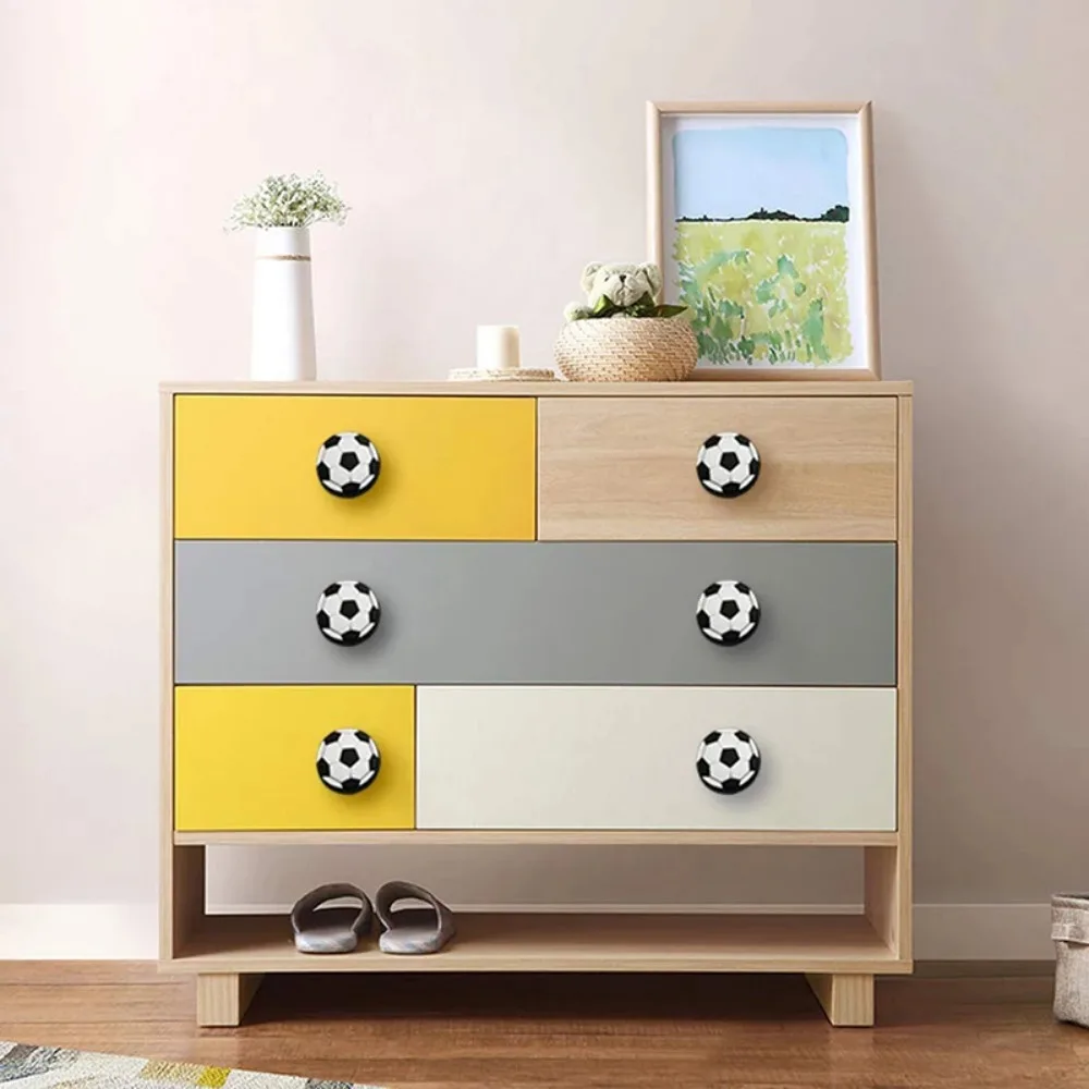 Funny Sports Gifts for Boys - 6pcs Soccer Drawer Knobs Soft Rubber Anti-Collision Cabinet Pulls for Kids Dresser Cupboard Decor