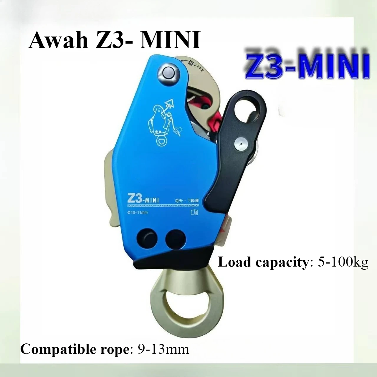 Z3-MINI Blue new Ascent Descent Device Lift Descender with Universal Joint for 5kg-100kg Wokring Load Aerial Work/Climb