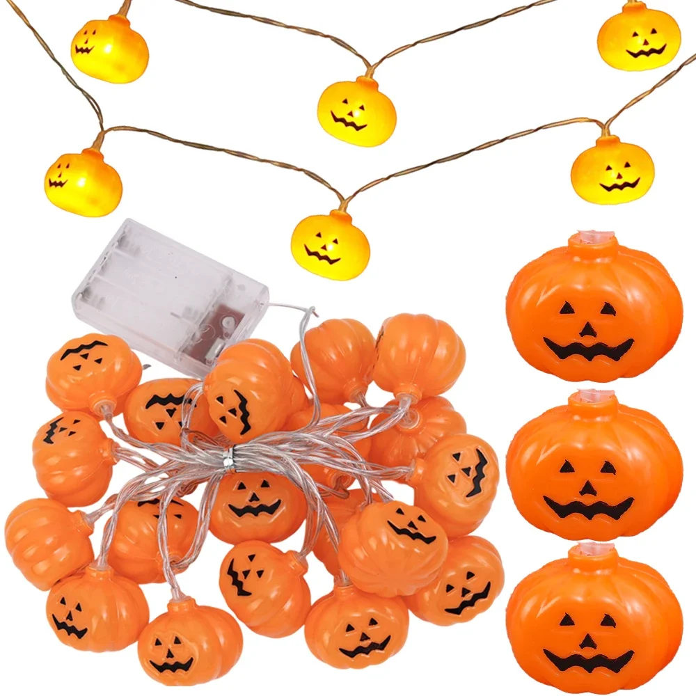 Guirxiété Lumineuse LED Citrouille d'Halloween, Lanterne Portable en Plastique, Batterie 62, Décoration Extérieure de ixà Domicile