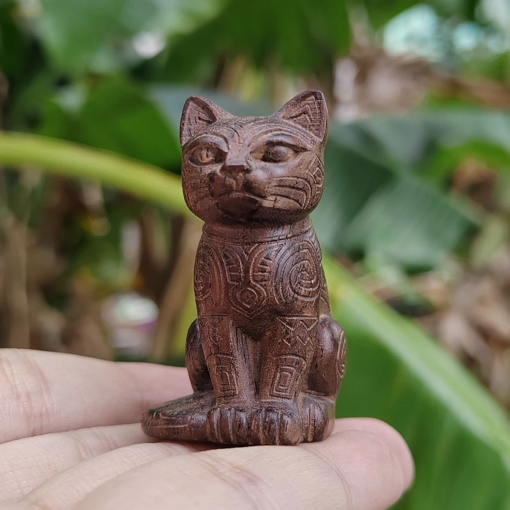 1.8 Inch Hand-Carved Wooden Cat Totem Ornament Modern Style, Ethnic Style Suitable for Creative Desktop Decorations, Holiday Decorations, Men's Gifts, Study Room, New Year Gifts, Birthday Gifts, Bedroom